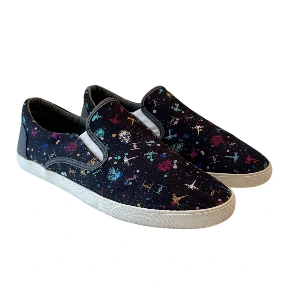 Inkkas Unisex Star Wars Black Graphic Print Slip Ons Spacecraft Size 12 M /14 W